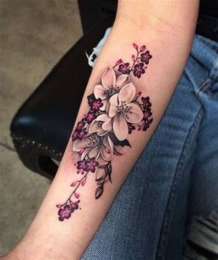 Purple Flower Forearm Tattoo queenmabofspells