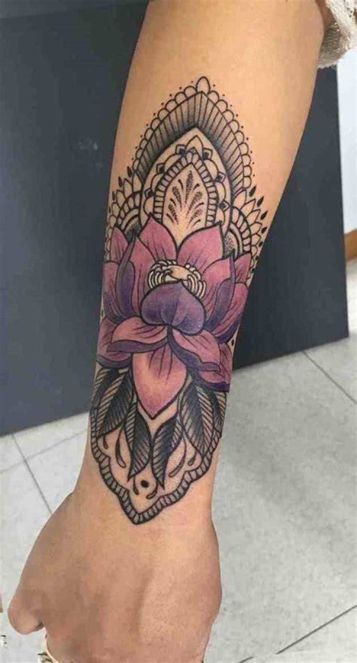 Purple Flower Forearm Tattoo reddahlia.illustrator