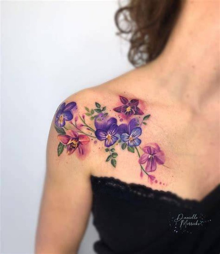 Purple Flower Shoulder Tattoo barbaraleona